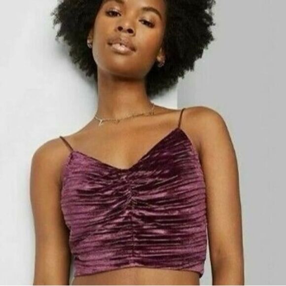 Wild Fable plum burgundy wine velvet ribbed crop top size medium - Picture 1 of 7